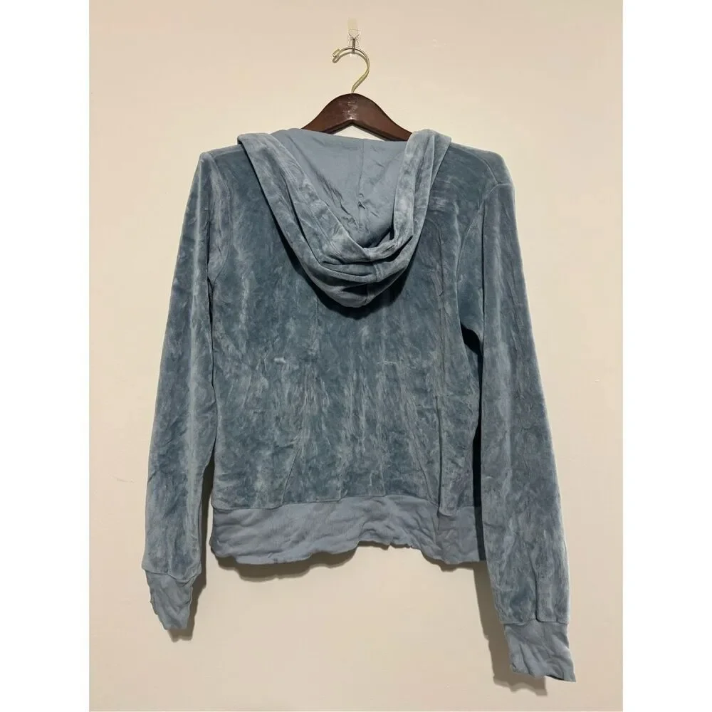 Sundry Zip Up Hoodie Velour Light Blue W/ Red Zipper Size 1 Small